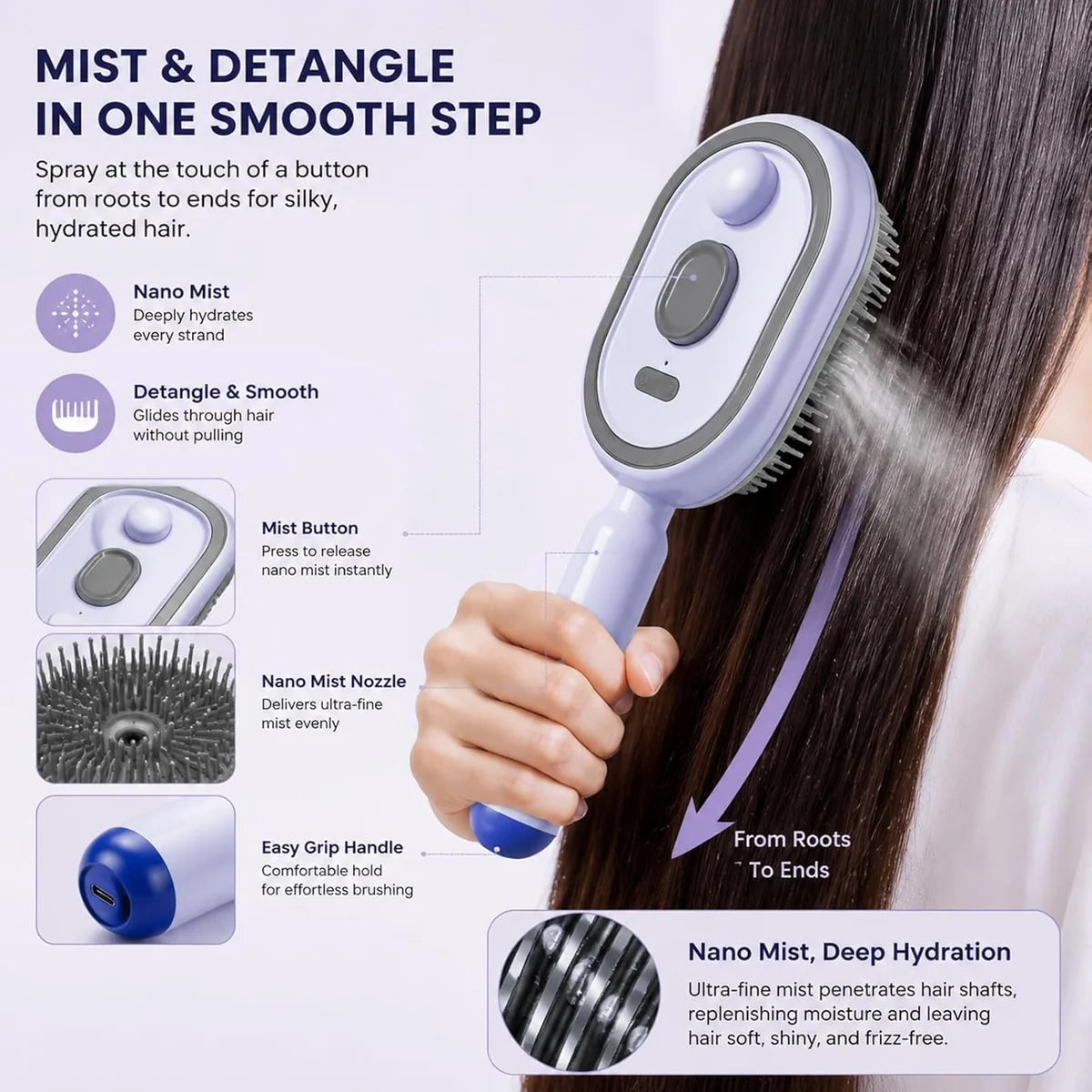 Nano Mist Detangling Electric Spray Hair Brush